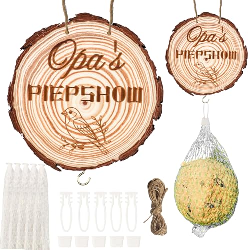 UptVin Geschenk für den Besten Opa, Meisenknödelhalter aus Holz Opas Piepshow Vogelfutterstation mit 5 Netzbeuteln, 5 Haken und 1 Roll des Hanfseils für Garten Balkon von UptVin