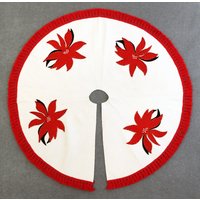 716-8 Vintage Weihnachtsrock Applikation & Pailletten Rot Weihnachtsstern Handgemacht Weißer Hintergrund von UptownAntiques