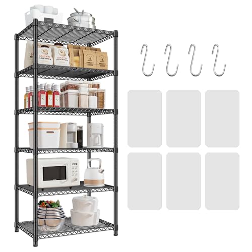 Uptyia Metallregal, 6 Ebenen, kommerzielles Lagerregal, 60 cm x 45 cm x 183 cm, verstellbar, aus robustem Stahl, für Restaurant, Garage, Speisekammer, Küche, Schwarz von Uptyia