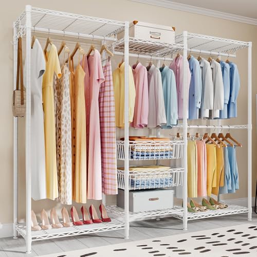 Uptyia Offener Kleiderschrank für Kleidung, robust, mit Regalen, Metallständer, für Schlafzimmer oder Ankleidezimmer, Weiß, 182 x 155 x 40 cm von Uptyia