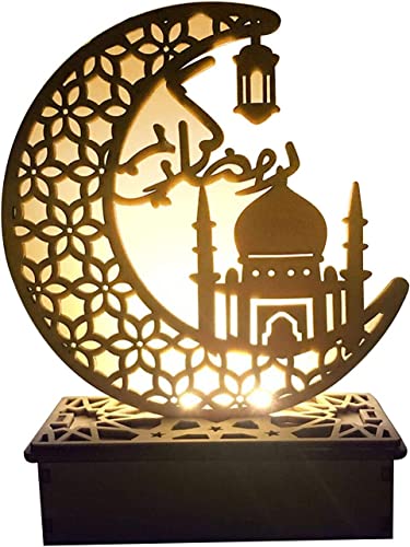 Upxiang Ramadan Eid Dekorationen Mubarak Ramadan LED Muslim Nachtlicht Eid Mubarak Ornamente DIY Holz Eid Dekoration Holz Eid Festival Licht Mond Sterne Vorhang Lichter Mubarak Mond Nachtlicht von Upxiang