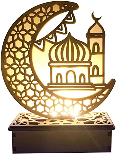 Upxiang Ramadan Eid Dekorationen Mubarak Ramadan LED Muslim Nachtlicht Eid Mubarak Ornamente DIY Holz Eid Dekoration Holz Eid Festival Licht Mond Sterne Vorhang Lichter Mubarak Mond Nachtlicht von Upxiang