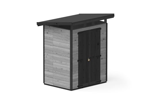 Upyard Gartenhaus Strongbox M - Robuste Holz Gerätehaus mit Feuchtigkeitsbeständiger WPC Fundament und extra Strapazierfähigem Kunststoff Dach, 163x127 cm, Grau von Upyard