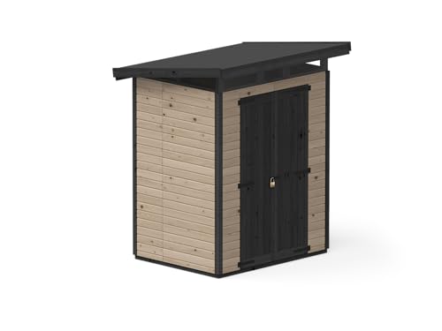 Upyard Gartenhaus Strongbox M - Robuste Holz Gerätehaus mit imprägniertem Fundament und extra Strapazierfähigem Kunststoff Dach, 163x127 cm, Braun von Upyard