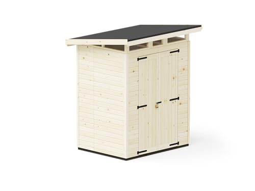 Upyard Gartenhaus Strongbox M - Robuste Holz Gerätehaus mit imprägniertem Fundament und extra Strapazierfähigem Kunststoff Dach, 163x127 cm, Naturholz von Upyard