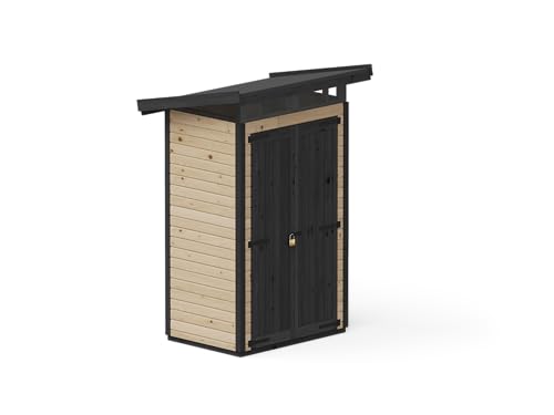 Upyard Gartenhaus Strongbox S - Robuste Holz Gerätehaus mit Feuchtigkeitsbeständiger WPC Fundament und extra Strapazierfähigem Kunststoff Dach, 127x87 cm, Braun von Upyard