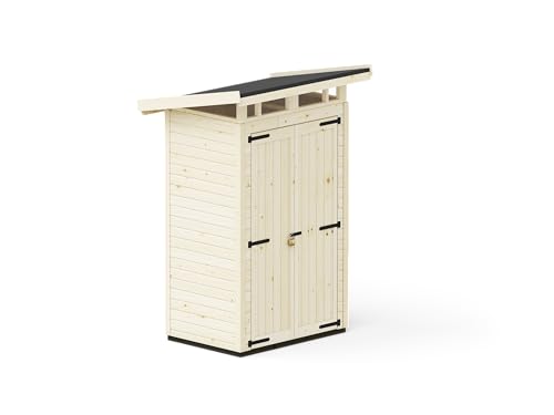 Upyard Gartenhaus Strongbox S - Robuste Holz Gerätehaus mit imprägniertem Fundament und extra Strapazierfähigem Kunststoff Dach, 127x87 cm, Naturholz von Upyard