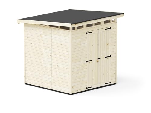 Upyard Gartenhaus Strongbox XL - Robuste Holz Gerätehaus mit imprägniertem Fundament und extra Strapazierfähigem Kunststoff Dach, 203x203 cm, Naturholz von Upyard