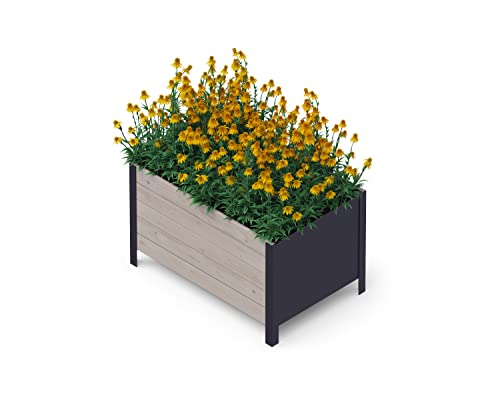 Upyard Holz Hochbeet für Garten, Terrasse und Balkon - Blumenkasten mit Innenvlies und wasserdichter Kunststoffeinlage - Pflanzkasten für Innen- und Außenbereich, 78x52x48, Grau von Upyard