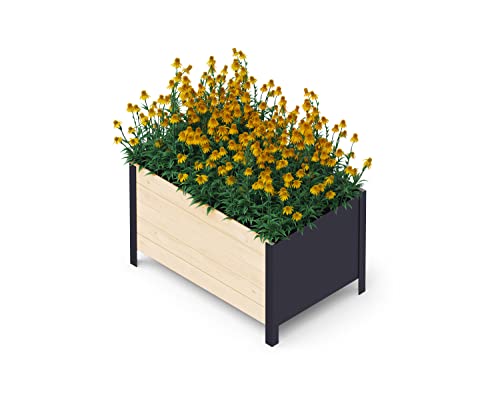 Upyard Holz Hochbeet für Garten, Terrasse und Balkon - Blumenkasten mit Innenvlies und wasserdichter Kunststoffeinlage - Pflanzkasten für Innen- und Außenbereich, 78x52x48, Natur von Upyard