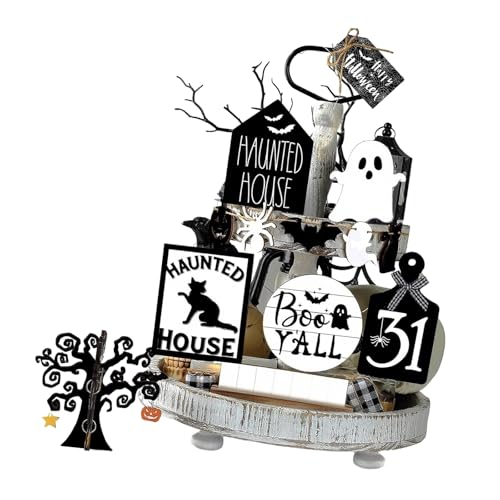 15 Halloween-Holzdekorationen für gestufte Tabletts, einschließlich Fledermaus-Sprecher-Schilder und Spukhaus-Partys, bukolische Bauernhäuser, Partyzubehör von Uqezagpa