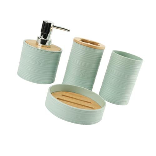 4-teiliges Badezimmer-Organizer-Set mit Bambus-Deckel und Materialien für Seifenschale, Zahnbürstenhalter, Becher, platzsparende Badezimmer-Tablettsammlung von Uqezagpa