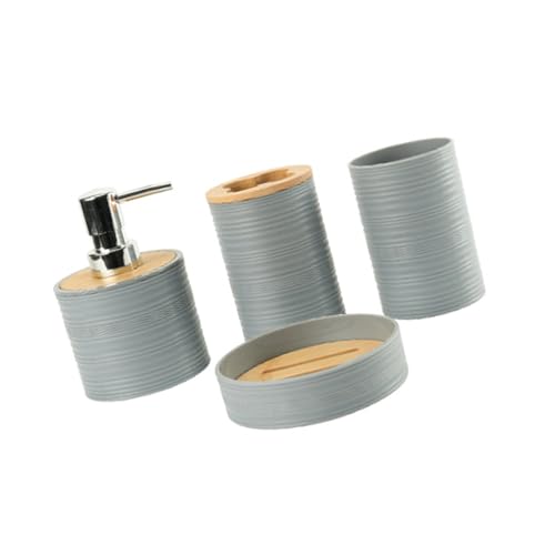 4-teiliges Badezimmer-Organizer-Set mit Bambus-Deckel und Materialien für Seifenschale, Zahnbürstenhalter, Becher, platzsparende Badezimmer-Tablettsammlung von Uqezagpa