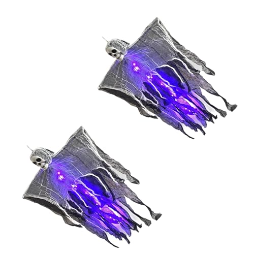 Halloween-Dekoration zum Aufhängen, mit LED-Licht und verstellbaren Armen für drinnen und draußen, unheimliche Party-Dekorationen, ABS, Halloween-hängende Spectters von Uqezagpa