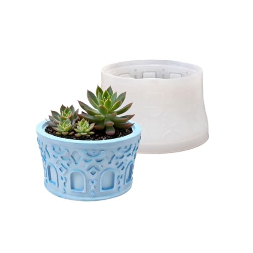 Kreative runde Blumentöpfe Silikonform mit strukturiertem Design für Heimwerker, Zuhause, Gartenarbeit, Lebensmittelqualität, handgefertigte Töpferei von Uqezagpa