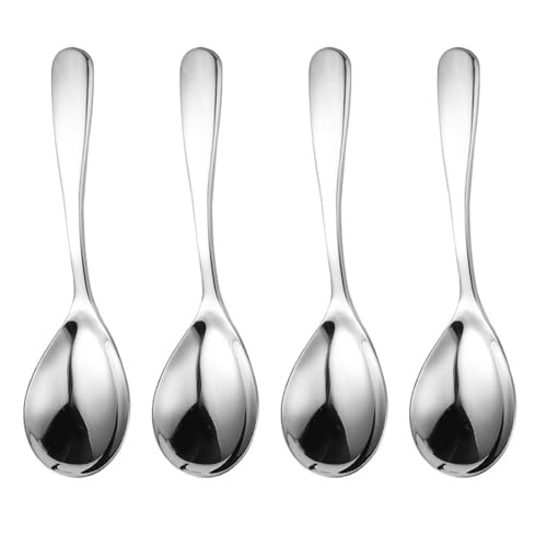 Servierlöffel aus Edelstahl, rund, dick, kurzer Griff, Suppe für Restaurant, Küche, einfach zu bedienen, runder Suppenlöffel, dicker kurzer Griff, 4 Stück Servierlöffel aus Edelstahl, rund, dick, kurzer Griff, Suppe für Restaurant, Küche, einfach zu bedienen, runder Suppenlöffel, dicker kurzer Griff, 4 Stück von Uqezagpa