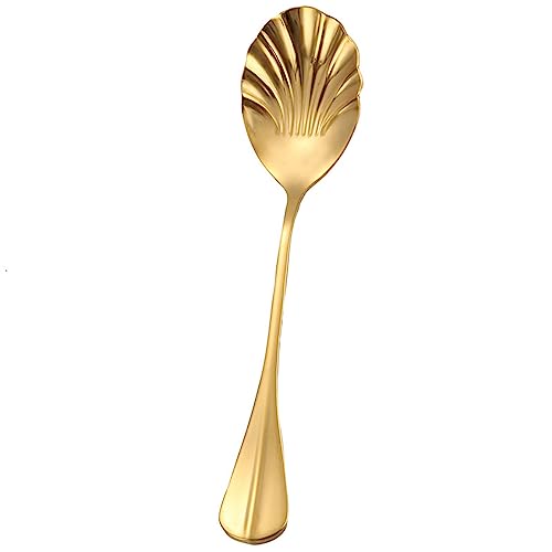 Stilvoller Edelstahl-Löffel, einzigartige Muschelform, langer Griff, Suppenlöffel für Restaurant, Zuhause, Kaffee, Rührlöffel, Teelöffel, Restaurant, Dessertlöffel von Uqezagpa