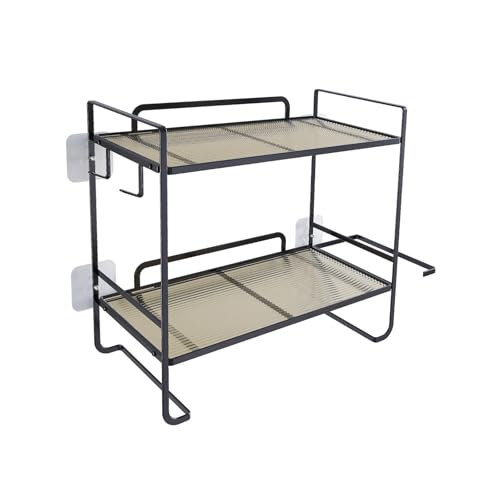 Upgrades Badezimmer-Halter mit 2 offenen Regalen, Eisenkonstruktion und ohne Bohren, Badezimmer-Organisation, rostfrei, organisiert von Uqezagpa