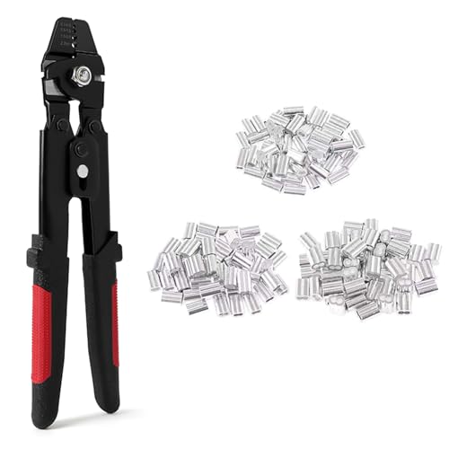 Uqezagpa Drahtseil-Crimpwerkzeug-Set, Angel-Crimpzange mit 180 Aluminium-Crimpschlaufenhülsen, Drahtseil Uqezagpa Drahtseil-Crimpwerkzeug-Set, Angel-Crimpzange mit 180 Aluminium-Crimpschlaufenhülsen, Drahtseil von Uqezagpa