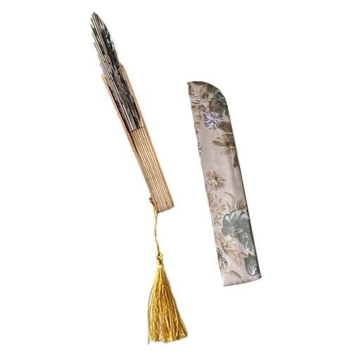Uqezagpa Handventilator mit traditionellem Seidenstoff und Bambusrahmen mit chinesischem Blumenmuster für Fotografie und kulturelle Veranstaltungen, orientalisches Thema von Uqezagpa