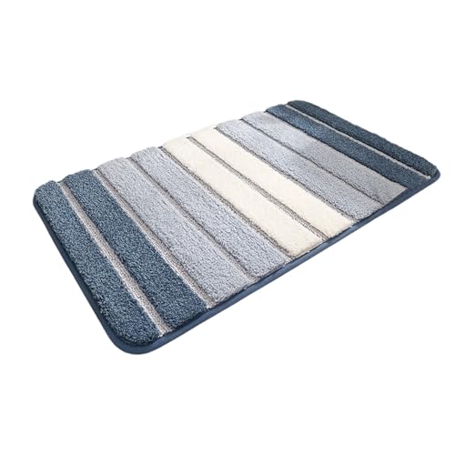 Uqezagpa Rutschfeste Badezimmer-Bodenmatte mit Streifenmuster, super saugfähig, Mikrofaser, maschinenwaschbar, Badvorleger von Uqezagpa