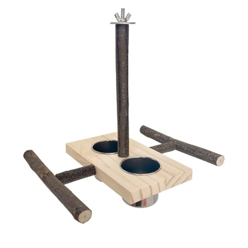 Uqezagpa Vogelsitzstange Natur Molar Stand Futterbecher für Papageien Sittiche Wellensittiche Grinding Scratchers für kleine Papageien von Uqezagpa
