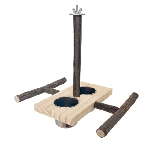 Vogelsitzstange Natur Molar Stand Futterbecher für Papageien Sittiche Wellensittiche Mahlkratzer für kleine Papageien Spielzeug Sittiche Futternapf von Uqezagpa