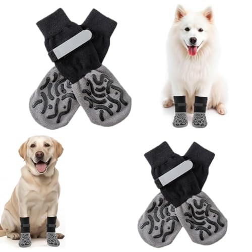 2 Paar/4 Stück Anti-Rutsch-Hundesocken, Doppelseitige Anti-Rutsch Hundesocken mit Verstellbarem reflektierendem Klettverschluss Hundestiefel für den Pfotenschutz von Hunden Innenbereich (Schwarz,XS) von Uqingo