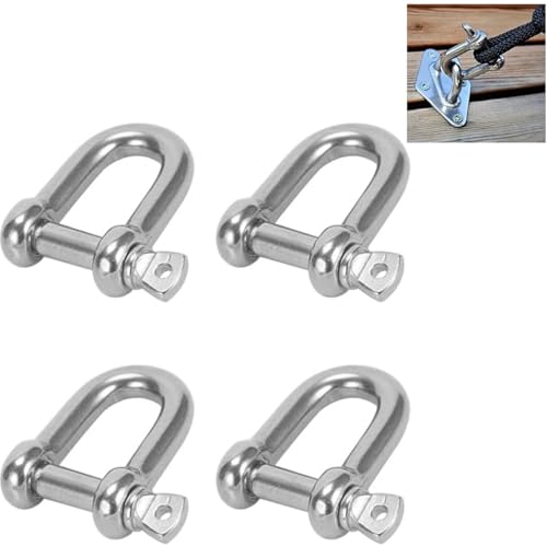 4 Stück M10 Edelstahl Schäkel gerade kurze Form, 304 D Ring Schäkel Sperren Gerade mit Augenbolzen Ø10mm für Takelage Stahlseil Kordeln Ketten Schäkel von Uqingo