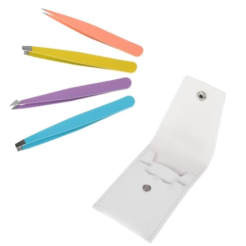 Uqingo Pinzetten Set, 4 Pinzetten aus Edelstahl, Augenbrauenpinzette Profi mit handgeschliffenen Spitzen, Zupfpinzette Splitterpinzette Spitzpinzette, Gerade Schräge Spitze Pinzette - 4 Farben von Uqingo