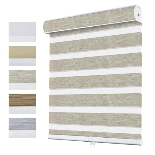 UrMoon Doppelrollo mit Bohren, Kabelloses Duo Rollo Sonnenschutzrollo Gleichfarbige Fensterrollos Zebrarollo für Fenster & Tür (85% Blickdicht-Herbst, 160cm W x 122cm H) von UrMoon