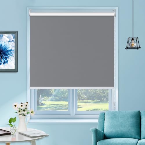 UrMoon Verdunkelungsrollo mit Bohren für Fenster, Rollo Doppelrollo für Sicht-und Sonnenschutz Wand-und Deckenmontag Fensterrollo (Grau, 140cm W x 210cm H) von UrMoon