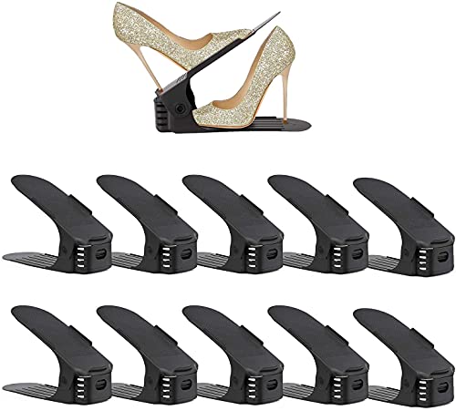 UrMsun 10 Stück Schuhschlitz-Organizer verstellbarer Schuhstapler, platzsparend, Doppelstock-Schuhregal, Schuhhalter für die Organisation im Schrank, Organizadores de zapatos, Schwarz von UrMsun