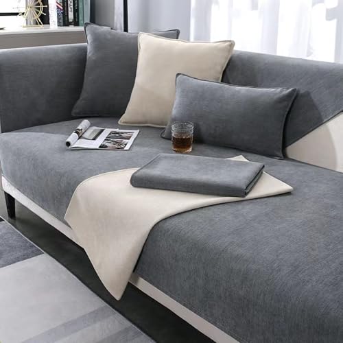 UracOn Sofabezug - Ultra Weicher Sofaschoner rutschfest - Universal 1 2 3 4 Sitzer Sofabezug u Form Couch überwurfdecke - Geeignet für alle Jahreszeiten (Grau- 110 x 240 cm) von UracOn