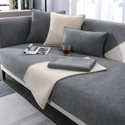 UracOn Sofabezug - Ultra Weicher Sofaschoner rutschfest - Universal 1 2 3 4 Sitzer Sofabezug u Form Couch überwurfdecke - Geeignet für alle Jahreszeiten (Grau- 70 x 210 cm) von UracOn