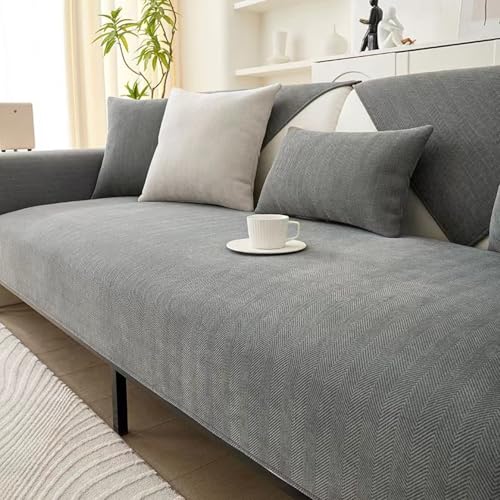 UracOn Sofabezug - Ultra Weicher Sofaschoner rutschfest - Universal 1 2 3 4 Sitzer Sofabezug u Form Couch überwurfdecke - Geeignet für alle Jahreszeiten (Grau - 90 x 120 cm) von UracOn