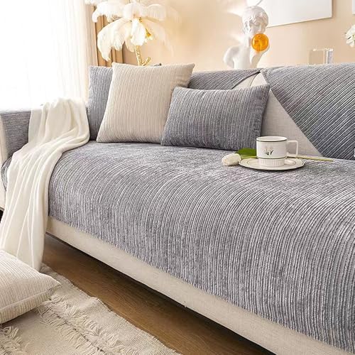 UracOn Sofabezug - Ultra Weicher Sofaschoner rutschfest - Universal 1 2 3 4 Sitzer Sofabezug u Form Couch überwurfdecke - Geeignet für alle Jahreszeiten (Grau - 90 x 210 cm) von UracOn