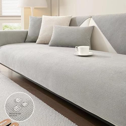 UracOn Sofabezug - Ultra Weicher Sofaschoner rutschfest - Universal 1 2 3 4 Sitzer Sofabezug u Form Couch überwurfdecke - Geeignet für alle Jahreszeiten (Hellgrau - 90 x 240 cm) von UracOn