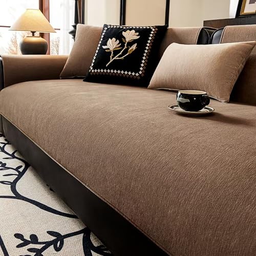 UracOn Sofabezug - Ultra Weicher Sofaschoner rutschfest - Universal 1 2 3 4 Sitzer Sofabezug u Form Couch überwurfdecke - Geeignet für alle Jahreszeiten (Kaffeefarbe - 90 x 120 cm) von UracOn