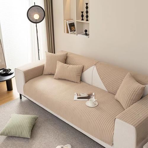 UracOn Sofabezug - Ultra Weicher Sofaschoner rutschfest - Universal 1 2 3 4 Sitzer Sofabezug u Form Couch überwurfdecke - Geeignet für alle Jahreszeiten (Khaki - 70 x 150 cm) von UracOn