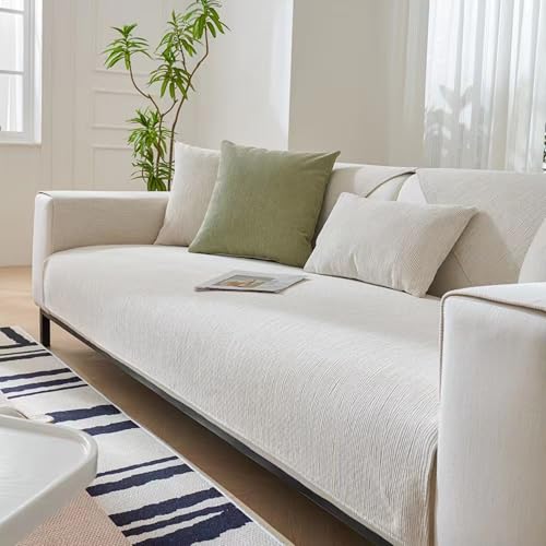 UracOn Sofabezug - Ultra Weicher Sofaschoner rutschfest - Universal 1 2 3 4 Sitzer Sofabezug u Form Couch überwurfdecke - Geeignet für alle Jahreszeiten (Weiß - 70 x 150 cm) von UracOn