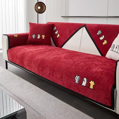 UracOn Sofaschoner rutschfest - Sofaschutz Für Haustier Katze Hunde - Universal 1 2 3 4 Sitzer Sofabezug u Form Couch - Geeignet für alle Jahreszeiten (Rot 45 x 45cm Kissenbezug) von UracOn