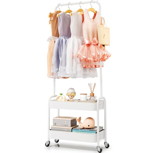 Urackify Kleiderständer aus Metall maximieren Sie Ihren Platz – einfaches Rollen, langlebiges Material, bequeme Montage und doppelte Aufbewahrungsregale Perfekt für den Heimgebrauch, kompaktes Design von Urackify