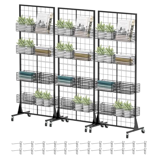 Urban Deco Gridwall Regalpaneele – Kranzdisplay mit robusten Gitterwänden – Metallgitter, stehendes Drahtgestell – für Einzelhandel Kunst Fair Show (schwarzes Finish) – 3er-Set von Urban Deco