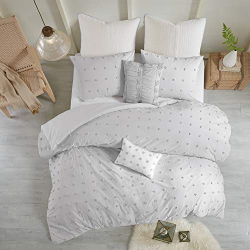 Urban Habitat Duvet Set 100% Cotton Jacquard, Tufts Accent Shabby Chic All Season Comforter Cover, Matching Shams, Decorative Pillows, King/Cal King(104"x92"), Brooklyn, Grey von Urban Habitat