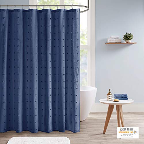 Urban Habitat Brooklyn Baumwollstoff Duschvorhang Jacquard Pom maschinenwaschbar Shabby Chic Modern Home Badezimmer Dekor Badewanne Sichtschutz 178 x 182,9 cm Indigoblau von Urban Habitat