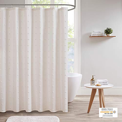 Urban Habitat Brooklyn Cotton Fabric Shower Curtain Jacquard Pom Machine Washable Shabby Chic Modern Home Bathroom Décor Bathtub Privacy Screen, 70" x 72", Ivory von Urban Habitat