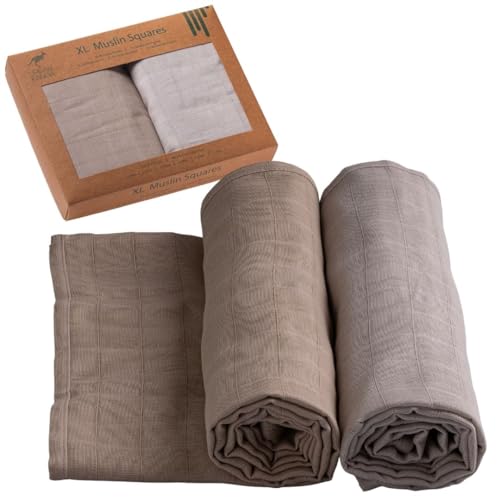 Urban Kanga Spucktücher Baby 120 X 120 cm Musselin Mulltücher Extra Groß - 2er-Pack (Humus/Moonstruck) von Urban Kanga