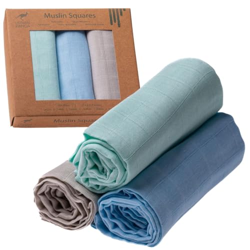 Urban Kanga Spucktücher Baby Mulltücher Musselin Tuch 70 X 70 cm Ökotex - 3er-Pack (Mint-blau-grau) von Urban Kanga