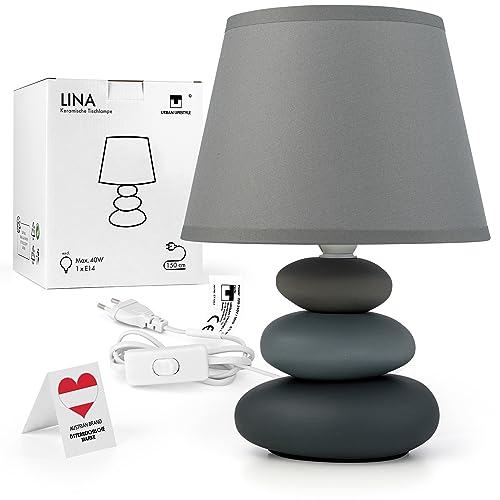 Nachttischlampe "Lina" (hellgrau-matt) Tischleuchte Keramik Tischlampe mit Stoffschirm, LED geeignet, E14, 230V Keramik, Tischlampe, Nachttischleuchte, Sofalampe von Urban Lifestyle